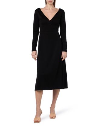 Tommy Hilfiger Womens F&f Wrap Midi Dress Ls Ww0ww41276 Wrap Dresses, Black (Black), S