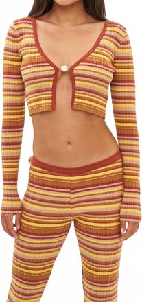 Bananhot Ann Cropped Long-Sleeve Cardigan In Jack Toffee Rib Stripes