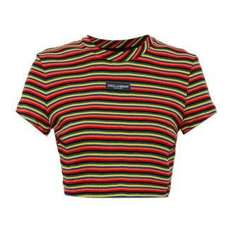 Dolce & Gabbana Tops, Dames, Veelkleurig, M, Katoen, Katoenen T-shirt met applicatie