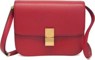 Celine Classic Box Smooth Leather Red Calfskin Handbag (Pre-Owned)