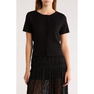 NSR Scallop Short Sleeve Knit Cardigan in Black at Nordstrom Rack, Size X-Large