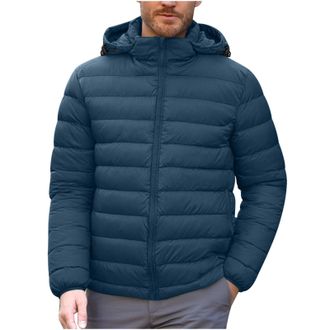 Generic Mens Puffy Jacket Winter Warm Quilted Coat Soft Insulated Hooded Overcoat Waterproof Padded Thermal Jackets Solid Puffer Coats for Hiking Traveling Ca