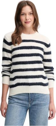 Mos Mosh Thora Stripe Crewneck Knit - Dames - Ronde hals truien - Beige - S - Wol - Truien & Vesten