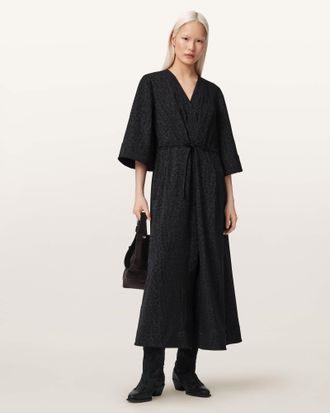 AllSaints Diana Leopard Print Pleated Maxi Dress