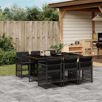 vidaXL Vidaxl - Set De Comedor De Jard&iacute;n 7 Pzas Y Cojines Rat&aacute;n Sint&eacute;tico Negro