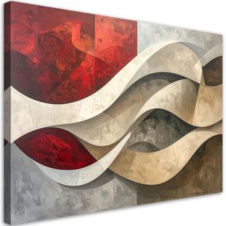 Feeby Cuadro Sobre Lienzo, Abstracci&oacute;n L&iacute;neas Texturas Beige Rojo, 120x80