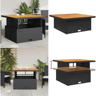 vidaXL Tavolo da Giardino Nero 110x110x71 in Polyrattan e Legno Acacia - Tavolo da esterno - Tavolo in rattan