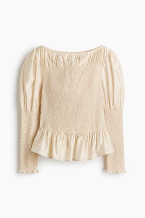 H&M Bluse aus Viskosegemisch mit Smokpartien - Hellbeige