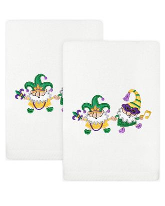 Linum Home Textiles Set of 2 Mardi Gras Gnomes Embroidered Luxury Turkish Cotton Hand Towels