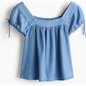 H&M Puff-sleeved Denim Blouse in Denim Blue at Nordstrom, Size Xx-Large