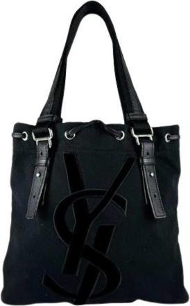 Saint Laurent Pre-owned Vintage Canvas Tote Bag - Dames - Vintage Shopper - Zwart - ONE Size - Vintage