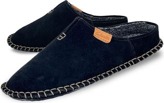 Clarks Mens Open Back Suede Leather Slipper With Heavy Stitching - Plush Sherpa Lining - Indoor Outdoor House Slippers For Men (11 M US, Black)