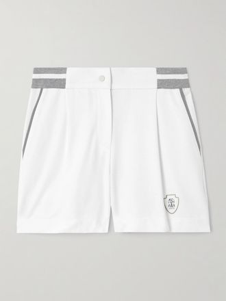 Brunello Cucinelli Shorts Da Tennis In Jersey Di Cotone Stretch Con Logo Ricamato - Bianco