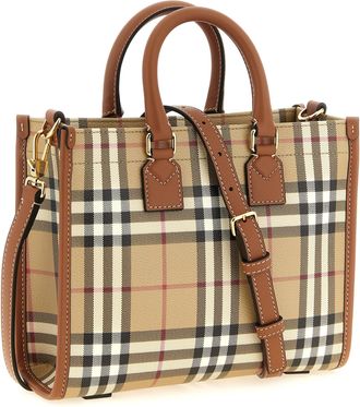 Burberry Womens Freya Tote Beige Polyurethane Polyester Cotton