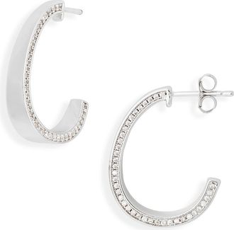 Nordstrom Rack Cubic Zirconia Side Inset J Hoop Earrings in Clear- Silver at Nordstrom Rack