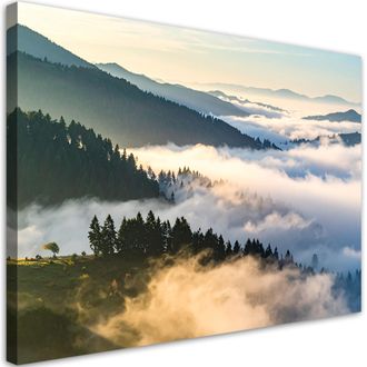 Feeby Cuadro Sobre Lienzo, Bosque Monta&ntilde;as En La Niebla Paisaje, 120x80
