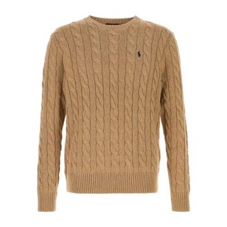 Polo Ralph Lauren Round-neck Knitwear, male, Brown, Size: XL Cable Knit Cotton Sweater