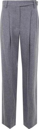 Brunello Cucinelli Pleated Wool Broeken - Dames - Straight fit broeken - Grijs - M - Wol - Broeken