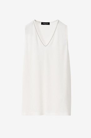 Fabiana Filippi &Auml;rmelloses Cr&ecirc;pe-Top mit perlenbesticktem V-Ausschnitt