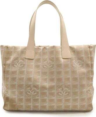 Chanel Beige Pink Pink Beige Nylon Leather Shoulder Bag Tote Bag (Pre-Owned)