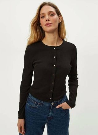Michael Stars Trixie Crew Snap Cardigan In Black