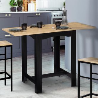 IDMarket Mesa De Bar Extensible Dona Para 2 A 4 Personas, Negra, Tablero Efecto Haya 65-130 Cm