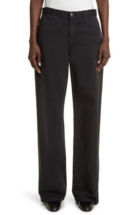 The Row Eglitta Relaxed Wide Leg Cotton & Linen Jeans in Black at Nordstrom, Size 14