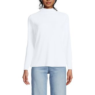 Lands End Drapey Rib Skimming Long Sleeve Mock Neck in Crisp White at Nordstrom, Size X-Large