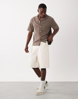 Abercrombie & Fitch Jorts ampi in denim color crema-Bianco