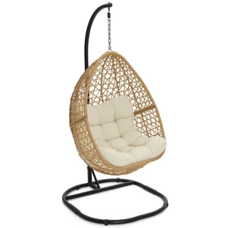 IDMarket Poltrona Moon Traforata In Rattan Con Cuscino Ecr&ugrave;