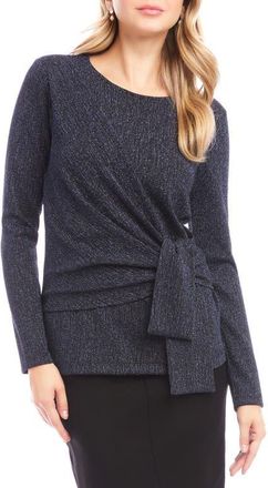 Karen Kane Metallic Knit Side Drape Long Sleeve Top in Navy at Nordstrom, Size X-Small