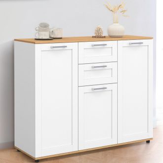IDMarket Idmarket - Vito Aparador De 100 Cm Con 3 Puertas Y 2 Cajones Blancos Y Tapa De Madera