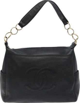 Chanel Coco Mark Black Leather Shoulder Bag (Pre-Owned)