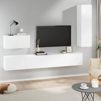 vidaXL Vidaxl - Set De Muebles Para Tv 4 Piezas Madera Contrachapada Blanco