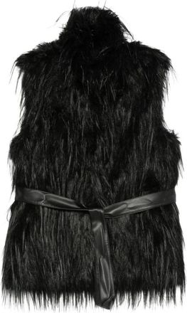 Pinko Pinko, Jassen, Dames, Zwart, M, Zwarte Mouwloze Faux-Fur Jas
