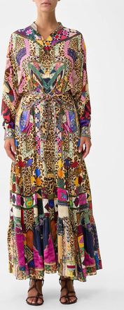 Camilla Wide Waist Tie Tiered Maxi Shirtdress In Embroidered Ever After