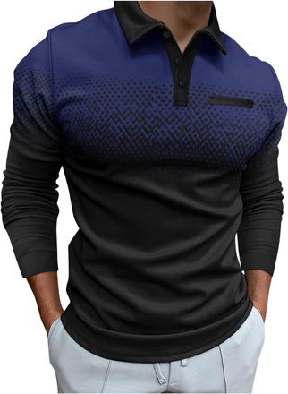 Generic Polos Shirts for Men Adult UK Casual Long Sleeve Golf Tops Polka Dots Gradient Print T Shirts Regular Fit Shirts Breathable Casual Work Sports Golf Po