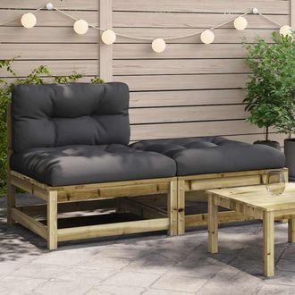 vidaXL Sof&aacute; De Madera - Vidaxl Sof&aacute; De Jard&iacute;n Sin Reposabrazos Con Cojines Y Reposapi&eacute;s - Sof&aacute; Con Cojines