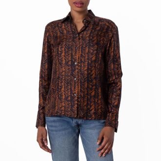 Bally Abstract Print Long-Sleeved Silk Shirt, Brand Size 40 ( US Size 4 )