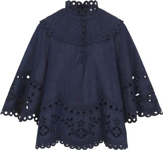 Zimmermann Mahon Broderie Denim Top - Dames - Blouses - Blauw - M - Denim - Overhemden