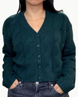 Sablyn Jolie V-Neck Cropped Cashmere Cable Knit Cardigan In Sacramento