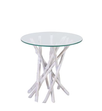 Moycor Mesa auxiliar cristal y madera blanco d. 50 cm