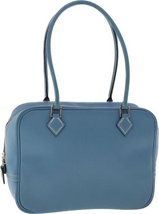 Herm&egrave;s Plume Bag Epsom Blue Leather Bag (Pre-Owned)