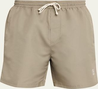 Brunello Cucinelli Mens Solid Swim Trunks with Logo