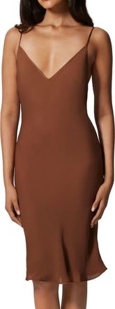 Kiki De Montparnasse Georgette V-Back Slip Dress in Caf&eacute; at Nordstrom, Size X-Small