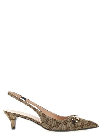Gucci Beige GG Motif Slingback Pumps