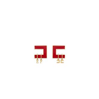 Elisabetta Franchi Maxi Logo Emaille Oorbellen met Hangers - Dames - Accessoires - Rood - Maat: ONE Size