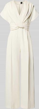 HUGO BOSS Jumpsuit mit V-Ausschnitt Modell Debasa in Offwhite, Größe 42