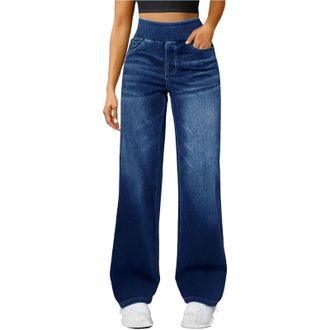 Generic Womens Wide Leg Jeans High Waist Tummy Control Stretch Jeans Baggy Pull On Jean Boyfriend Y2K Denim Pants Palazzo Trousers Slim Fit Comfy Straight Leg