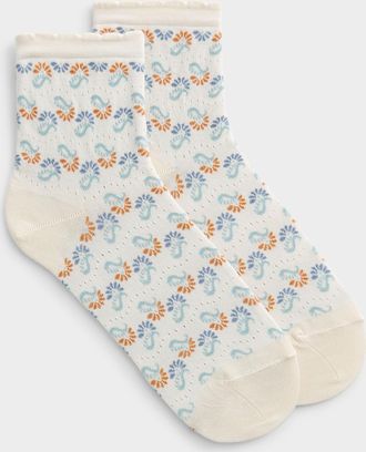 Bleufor&ecirc;t Womens Paisley pointelle-knit ankle socks